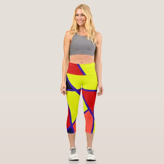 Abstrakt Art Blue Yellow Red Minimal Capri Leggings (Vorderseite)