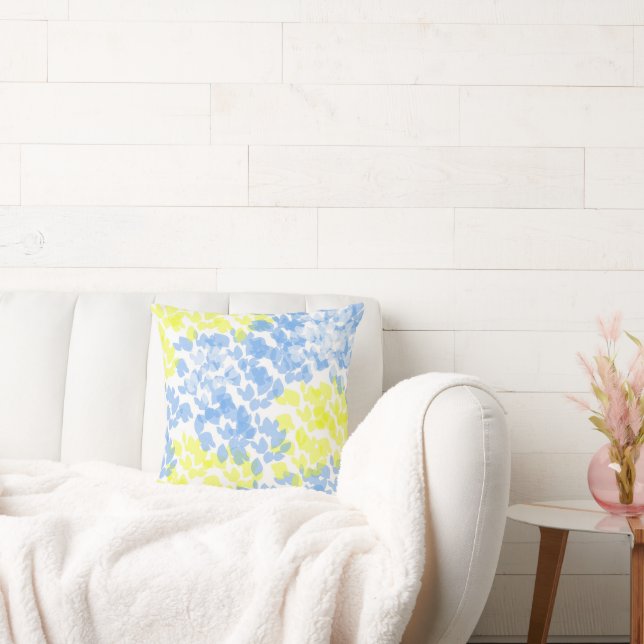 Abstrakt Art Blue Yellow White Minimal Kissen (Liege)