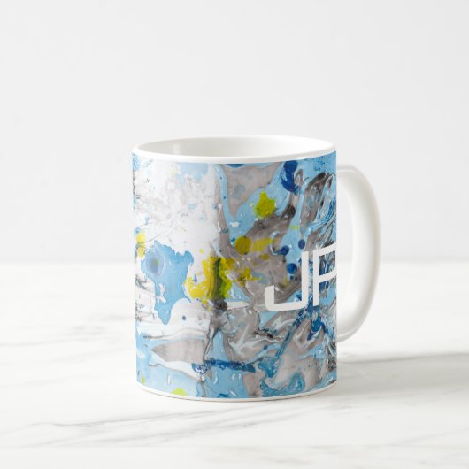 Abstrakt Art Blue Yellow White Template Monogram Kaffeetasse (VorderseiteRechts)