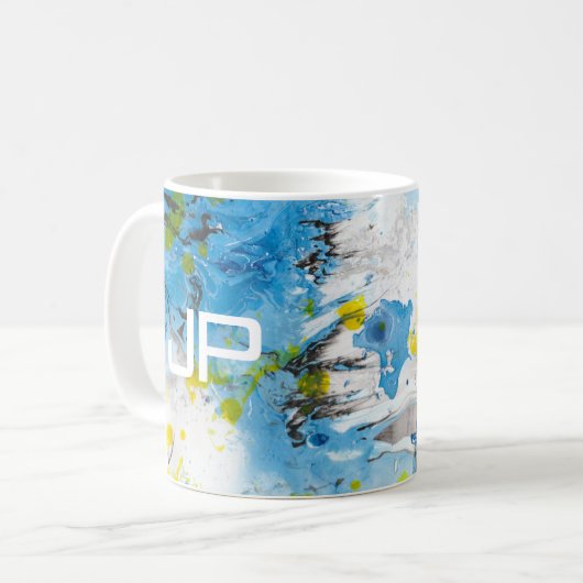 Abstrakt Art Blue Yellow White Template Monogram Kaffeetasse (Vorderseite Links)