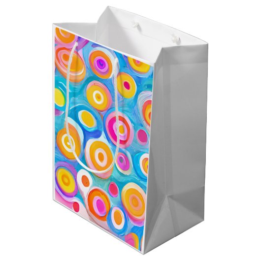 Abstrakt Art Circles farbenfroher, heller Spaß Mittlere Geschenktüte (Rückseite Schrägansicht)