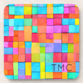 Abstrakt Art Colorful Monogram INITIALS Moderner S Getränkeuntersetzer (Vorderseite)