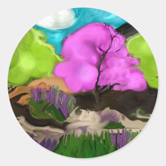 Abstrakt Art Cotton Candy Trees Runder Aufkleber (Vorderseite)