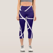 Abstrakt Art Dark Blue White Minimalismus Capri Leggings (Vorderseite)