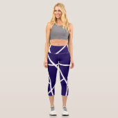 Abstrakt Art Dark Blue White Minimalismus Capri Leggings (Vorderseite)