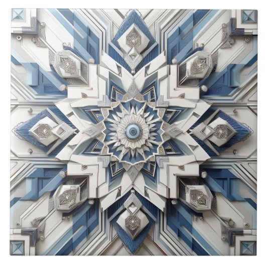 Abstrakt Art Deco Alle Gray Dusty Blue Off white Fliese (Vorderseite)