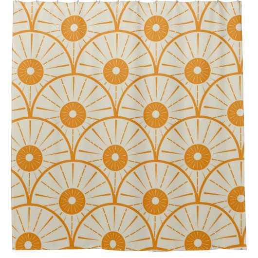 Abstrakt Art Deco Sun Muster Orange Duschvorhang (Vorderseite)