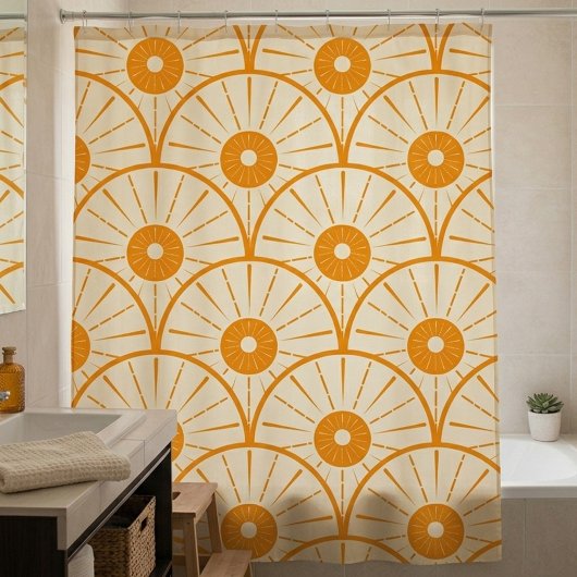 Abstrakt Art Deco Sun Muster Orange Duschvorhang