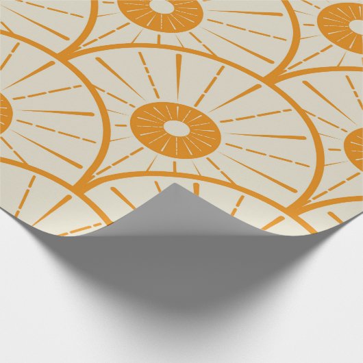 Abstrakt Art Deco Sun Muster Orange Geschenkpapier (Ecke)
