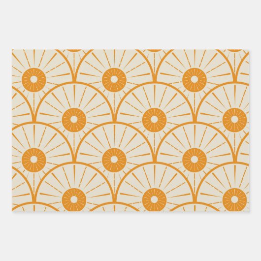Abstrakt Art Deco Sun Muster Orange Geschenkpapier Set (Vorderseite 2)