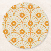 Abstrakt Art Deco Sun Muster Orange Runder Pappuntersetzer (Vorderseite)