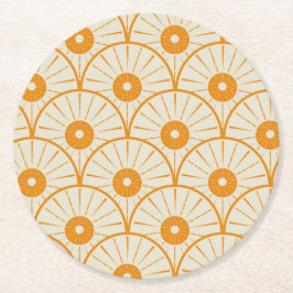 Abstrakt Art Deco Sun Muster Orange Runder Pappuntersetzer