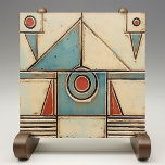 Abstrakt Art Deco Symmetrie Fliese<br><div class="desc">Stellen Sie mit unserer "Abstrakt Art Deco Symmetry Keramik Print Tile" ein Stück des Art-Deco-Revival in Ihren Raum ein. Das Design zeichnet sich durch eine abstrakte Zusammensetzung geometrischer Formen aus, wobei Dreiecke, Kreise und klare Linien ein ausgeglichenes, symmetrisches Muster bilden. Die aquamarinen und Terrakotta-Farbtöne heben sich vor einem cremigen Hintergrund...</div>