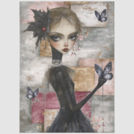 Abstrakt Art Mixed Media Grunge Girl Decoupage Seidenpapier