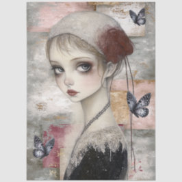 Abstrakt Art Mixed Media Grunge Girl Decoupage Seidenpapier