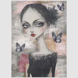 Abstrakt Art Mixed Media Grunge Girl Decoupage Seidenpapier