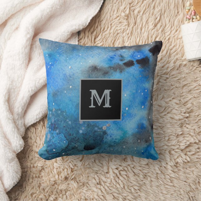 Abstrakt Art Monogram Blue Black Kissen (Decke)