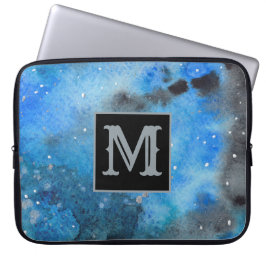 Abstrakt Art Monogram Blue Black Watercolor Notebo Laptopschutzhülle