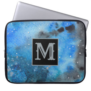 Abstrakt Art Monogram Blue Black Watercolor Notebo Laptopschutzhülle