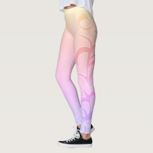 Abstrakt Art Paisley Yellow Pink Hand Zeichnend Leggings