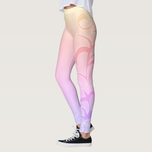 Abstrakt Art Paisley Yellow Pink Hand Zeichnend Leggings (Links)
