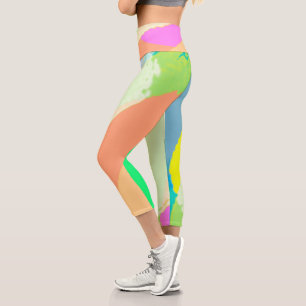 Abstrakt Art Pastel Coral Lavendel Gelb Capri Leggings