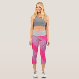 Abstrakt Art Pink Coral Gray Capri Leggings