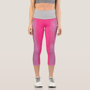 Abstrakt Art Pink Coral Gray Capri Leggings