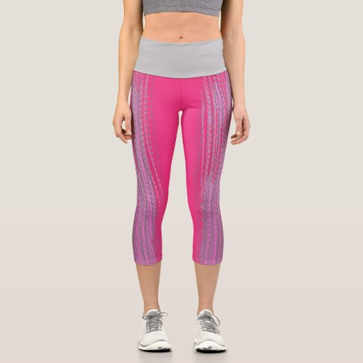 Abstrakt Art Pink Coral Gray Capri Leggings (Vorderseite)