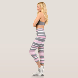 Abstrakt Art Pink Grau Weiße Linien Capri Leggings