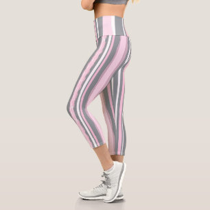 Abstrakt Art Pink Grau Weiße Linien Capri Leggings