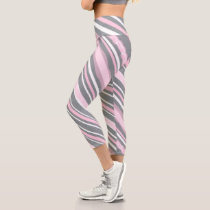 Abstrakt Art Pink Grau Weiße Linien Capri Leggings