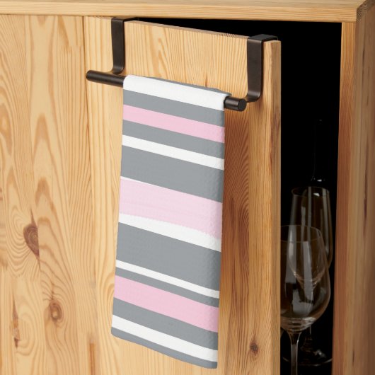 Abstrakt Art Pink Grau Weiße Linien Geschirrtuch (Drittel gefaltet)