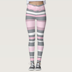 Abstrakt Art Pink Grau Weiße Linien Leggings