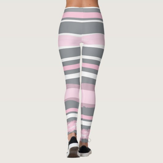 Abstrakt Art Pink Grau Weiße Linien Leggings (Rückseite)