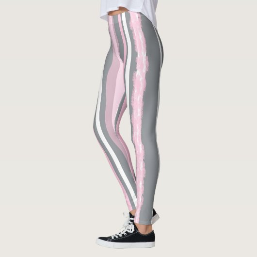 Abstrakt Art Pink Grau Weiße Linien Leggings (Links)