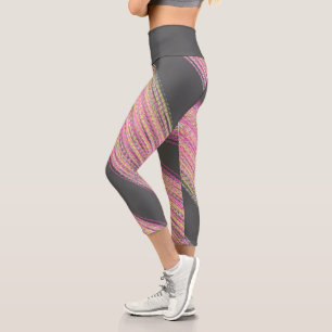 Abstrakt Art Pink Korallenkohle Grau Capri Leggings