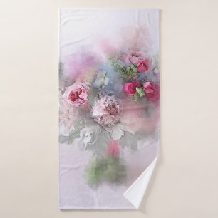 Abstrakt Art Pink Rote Rosen Bouquet-Vorlage Badhandtuch Set