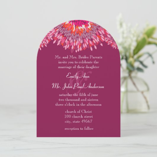 Abstrakt Art Red Raspberry Pink Floral Wedding Einladung (Stehend Vorderseite)