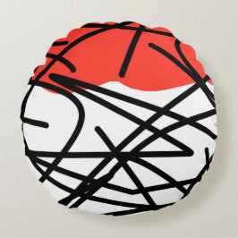 Abstrakt Art Red Schwarz-weiß Minimal Rundes Kissen