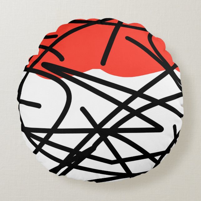Abstrakt Art Red Schwarz-weiß Minimal Rundes Kissen (Vorderseite)