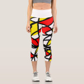 Abstrakt Art Red Yellow Schwarz-weiß Minimal Capri Leggings (Vorderseite)