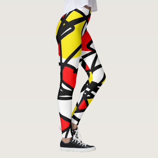 Abstrakt Art Red Yellow Schwarz-weiß Minimal Leggings (Rechts)