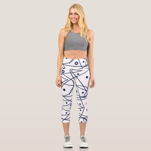 Abstrakt Art Schwarz-weiß Lines Circles Minimalism Capri Leggings (Vorderseite)