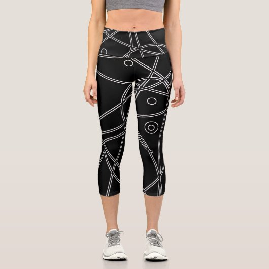 Abstrakt Art Schwarz-weiß Lines Circles Minimalism Capri Leggings (Vorderseite)