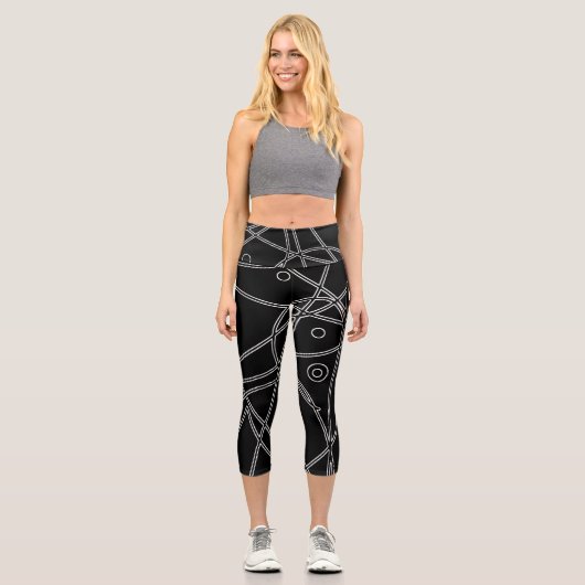 Abstrakt Art Schwarz-weiß Lines Circles Minimalism Capri Leggings (Vorderseite)