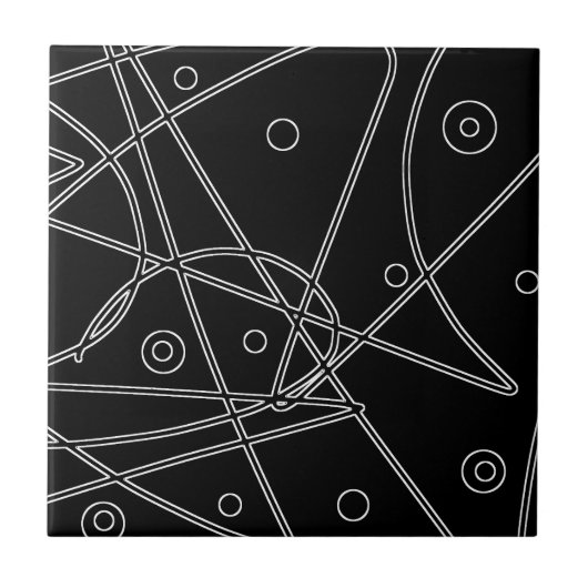 Abstrakt Art Schwarz-weiß Lines Circles Minimalism Fliese (Vorderseite)