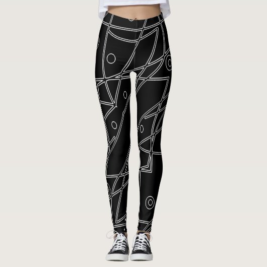 Abstrakt Art Schwarz-weiß Lines Circles Minimalism Leggings (Vorderseite)