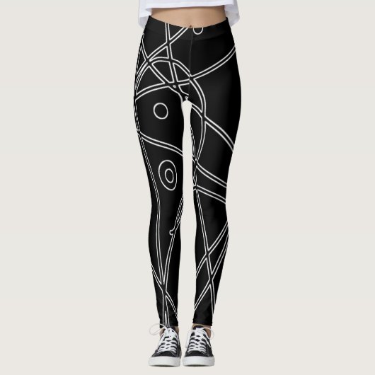 Abstrakt Art Schwarz-weiß Lines Circles Minimalism Leggings (Vorderseite)