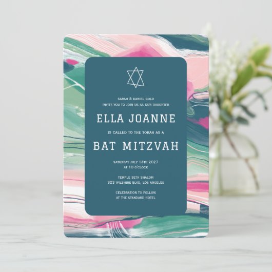 Abstrakt Art Star von David Custom Bar Bat Mitzvah Einladung (Stehend Vorderseite)